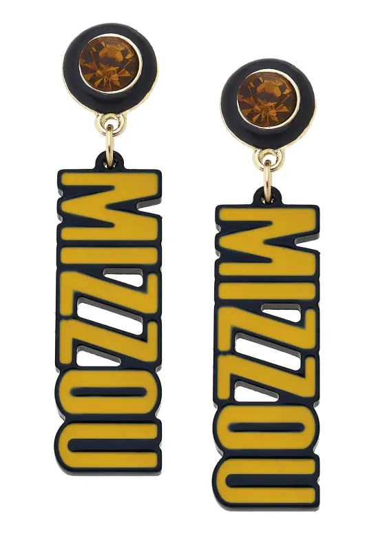 Missouri Tigers Resin Block Letter Earrings in Gold sold by Canvas Style
