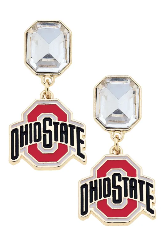 Ohio State Buckeyes Rhinestone Enamel Logo Earrings in Shiny Gold sold by Canvas Style