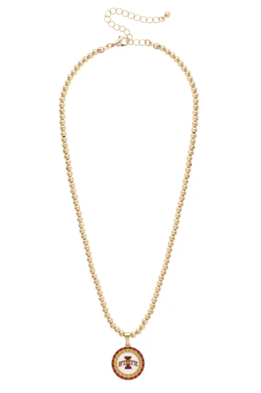 Iowa State Cyclones Pave Disc Necklace in Shiny Gold sold by Canvas Style