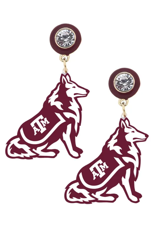 Texas A&M Reveille Resin Mascot Earrings in Maroon/White sold by Canvas Style