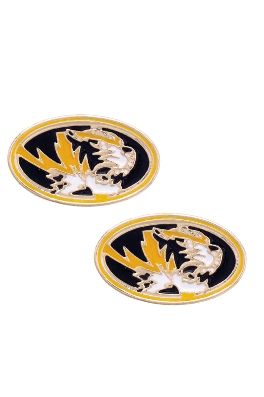 Missouri Tigers Enamel Logo Stud Earrings in Shiny Gold sold by Canvas Style
