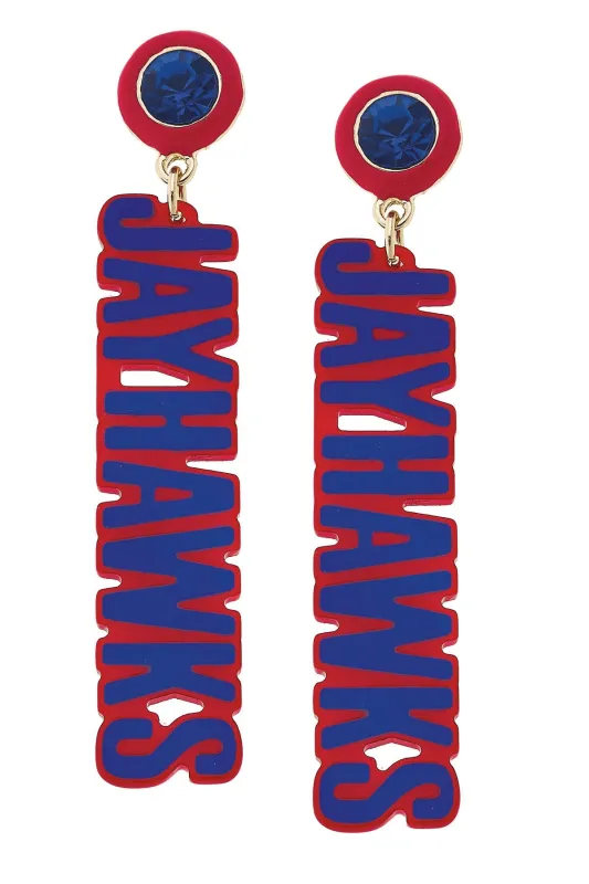 Kansas Jayhawks Resin Block Letter Earrings in Blue sold by Canvas Style