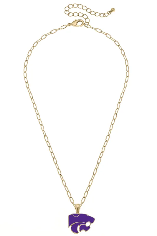 Kansas State Wildcats Enamel Pendant Necklace in Shiny Gold sold by Canvas Style