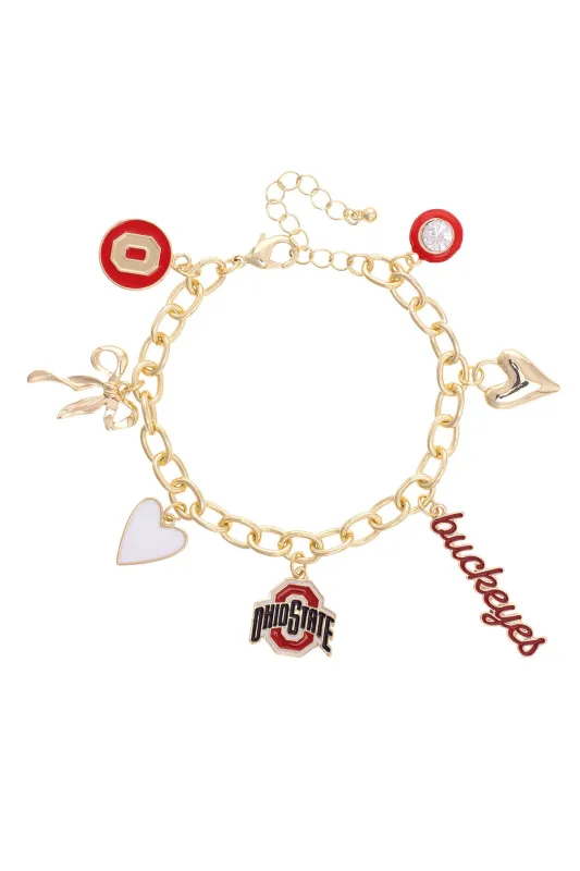 Ohio State Buckeyes Enamel Icons Charm Bracelet in Shiny Gold sold by Canvas Style