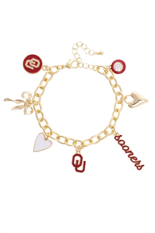 Oklahoma Sooners Enamel Icons Charm Bracelet in Shiny Gold sold by Canvas Style