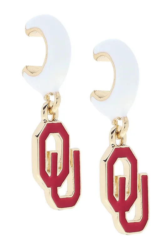 Oklahoma Sooners Enamel Logo Huggie Hoop Earrings in White sold by Canvas Style
