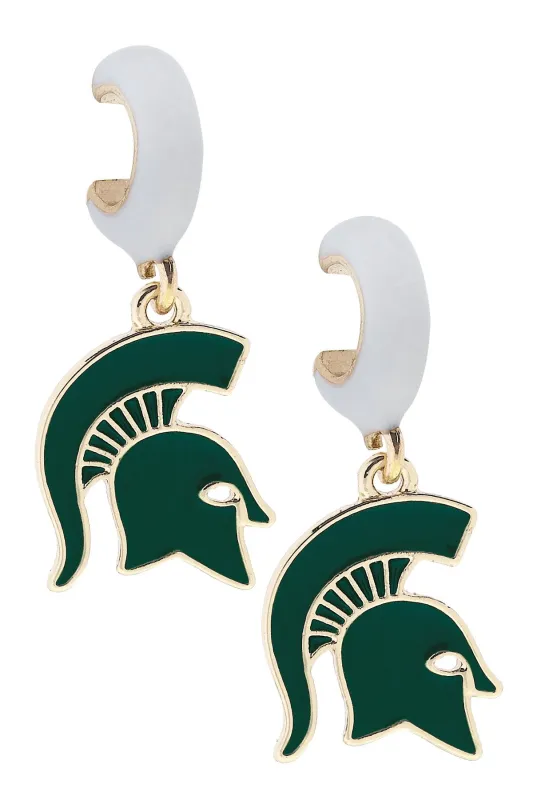 Michigan State Spartans Enamel Logo Huggie Hoop Earrings in White sold by Canvas Style