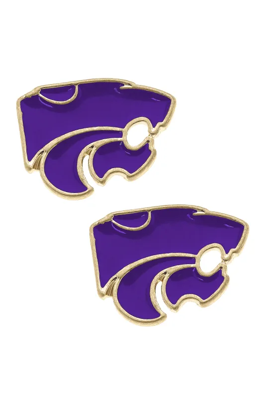 Kansas State Wildcats Enamel Logo Stud Earrings in Shiny Gold sold by Canvas Style