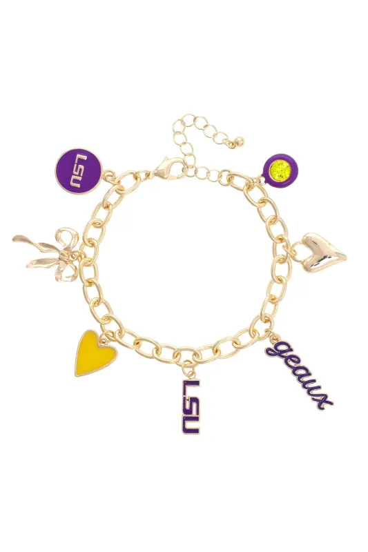 LSU Tigers Enamel Icons Charm Bracelet in Shiny Gold sold by Canvas Style