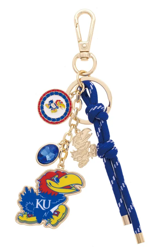 Kansas Jayhawks Cluster Bag Charm in Blue & Shiny Gold made by Canvas Style