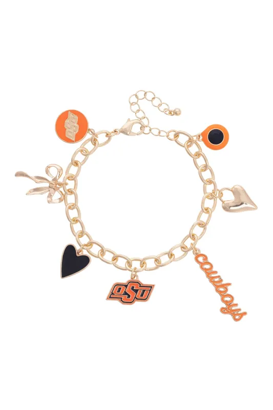 Oklahoma State Cowboys Enamel Icons Charm Bracelet in Shiny Gold sold by Canvas Style