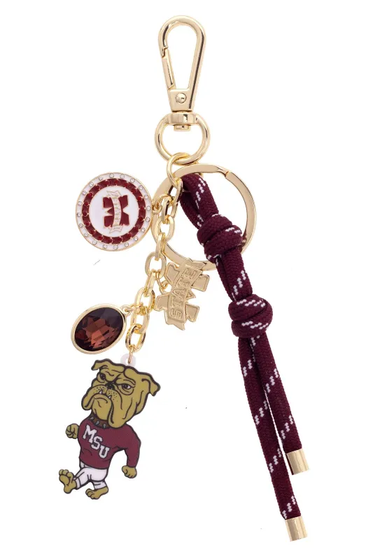 Mississippi State Bulldogs Cluster Bag Charm in Maroon & Shiny Gold sold by Canvas Style