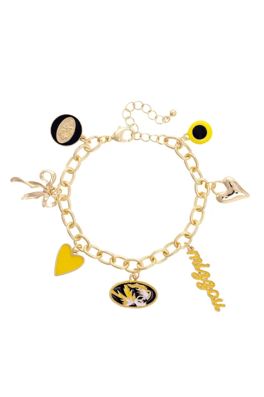 Missouri Tigers Enamel Icons Charm Bracelet in Shiny Gold sold by Canvas Style