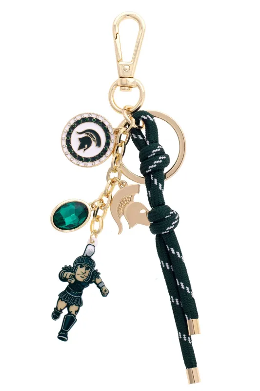 Michigan State Spartans Cluster Bag Charm in Green & Shiny Gold sold by Canvas Style
