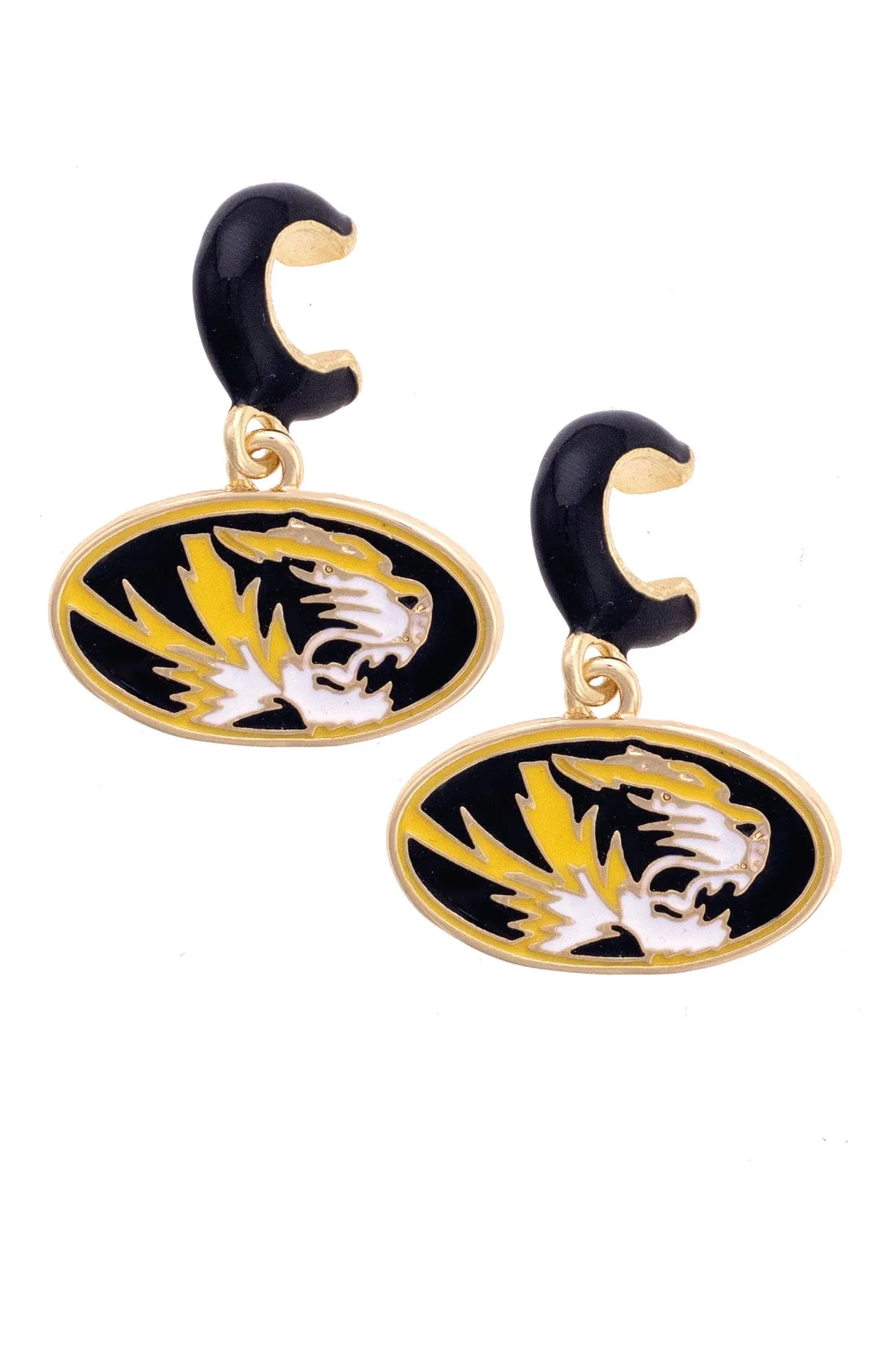 Missouri Tigers Enamel Logo Huggie Hoop Earrings in Black sold by Canvas Style