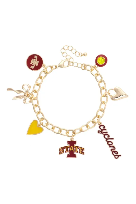 Iowa State Cyclones Enamel Icons Charm Bracelet in Shiny Gold sold by Canvas Style