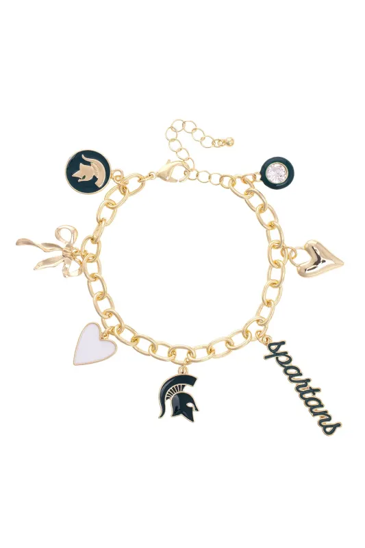 Michigan State Spartans Enamel Icons Charm Bracelet in Shiny Gold sold by Canvas Style