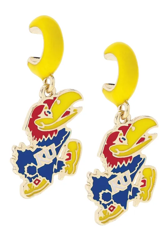 Kansas Jayhawks Enamel Logo Huggie Hoop Earrings in Yellow sold by Canvas Style