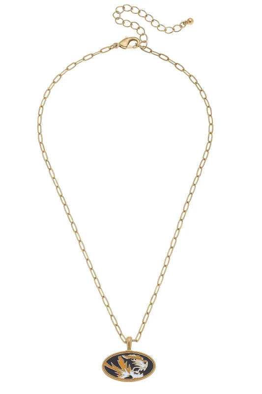 Missouri Tigers Enamel Pendant Necklace in Shiny Gold sold by Canvas Style