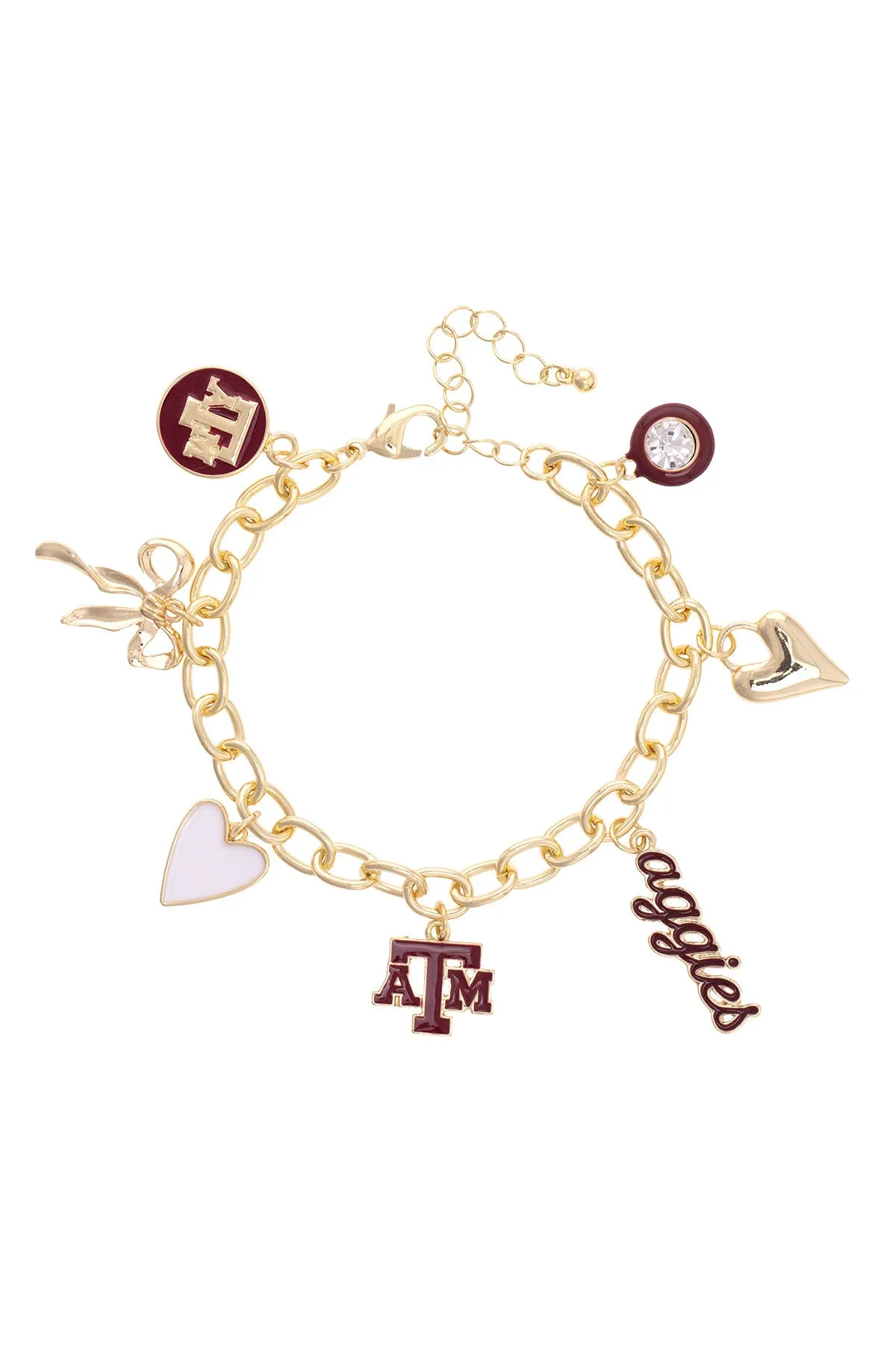 Texas A&M Aggies Enamel Icons Charm Bracelet in Shiny Gold sold by Canvas Style