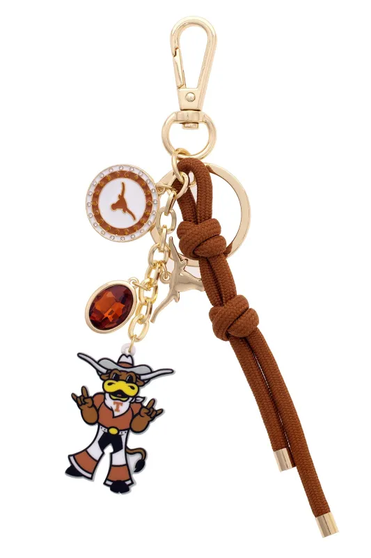 Texas Longhorns Cluster Bag Charm in Burnt Orange & Shiny Gold sold by Canvas Style