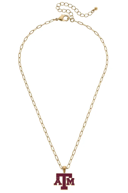 Texas A&M Aggies Enamel Pendant Necklace in Shiny Gold sold by Canvas Style
