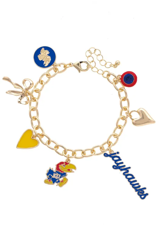 Kansas Jayhawks Enamel Icons Charm Bracelet in Shiny Gold sold by Canvas Style