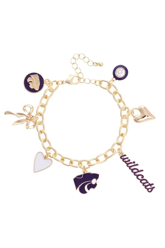 Kansas State Wildcats Enamel Icons Charm Bracelet in Shiny Gold sold by Canvas Style