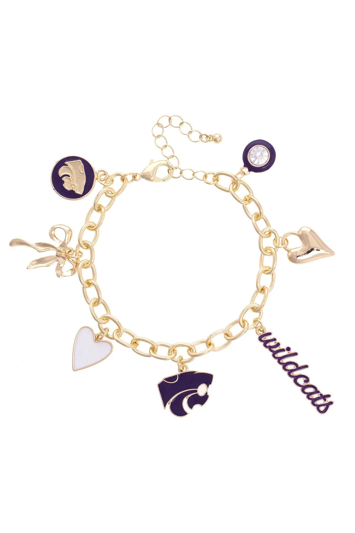 Kansas State Wildcats Enamel Icons Charm Bracelet in Shiny Gold sold by Canvas Style