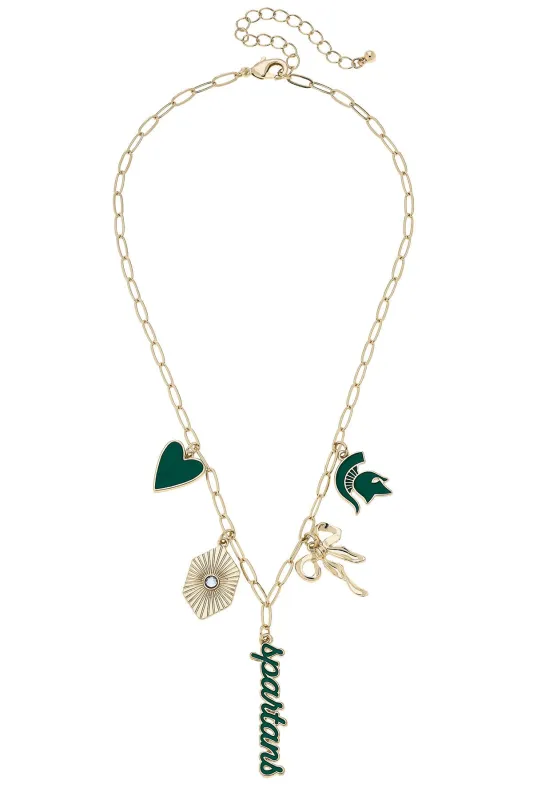 Michigan State Spartans Paper Clip Charm Collector Necklace in Shiny Gold made by Canvas Style