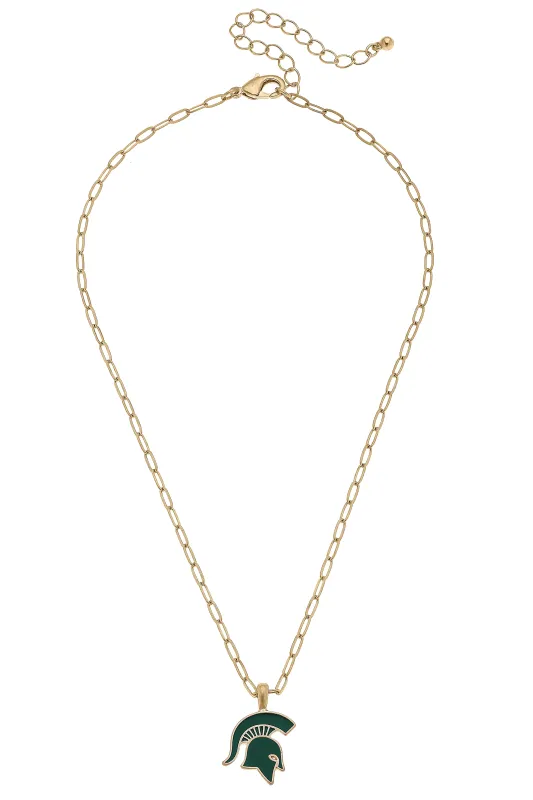 Michigan State Spartans Enamel Pendant Necklace in Shiny Gold sold by Canvas Style