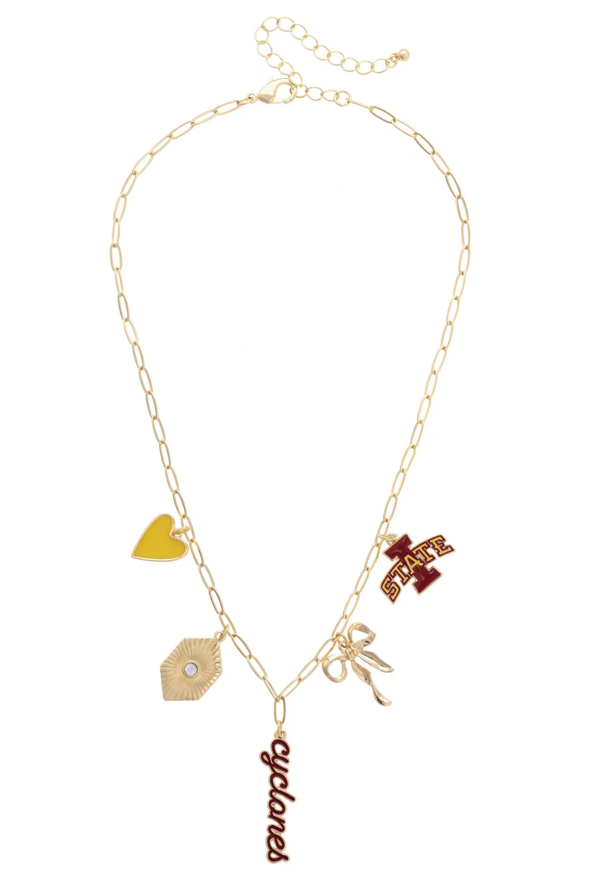 Iowa State Cyclones Paper Clip Charm Collector Necklace in Shiny Gold sold by Canvas Style