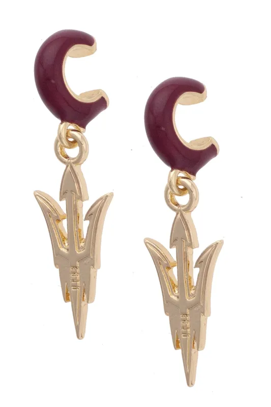 Arizona State Sun Devils Logo Huggie Hoop Earrings in Maroon/Shiny Gold sold by Canvas Style