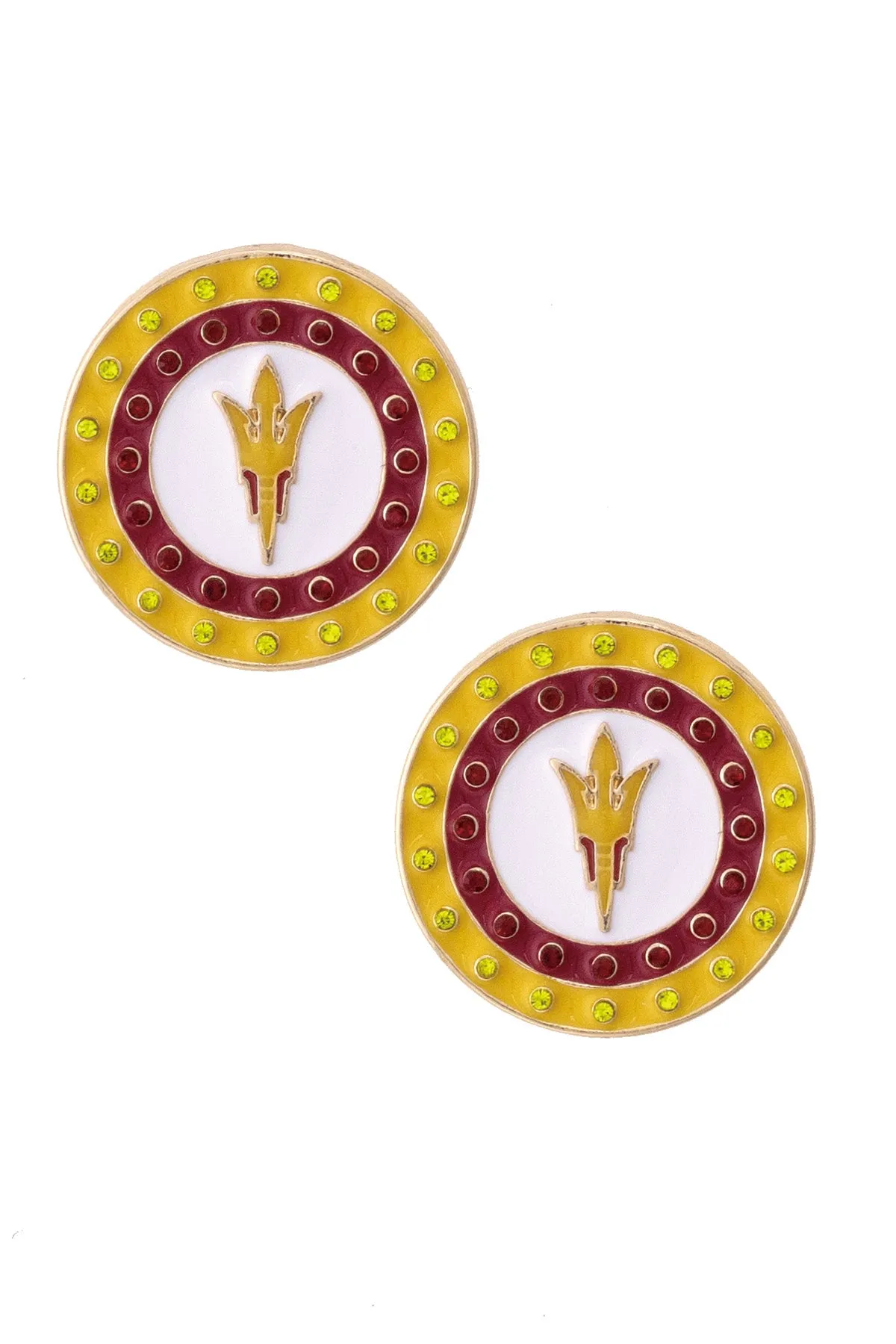 Arizona State Sun Devils Pave Disc Stud Earrings in Maroon/Gold sold by Canvas Style