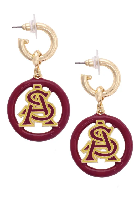 Arizona State Sun Devils Logo Medallion Drop Hoop Earrings in Shiny Gold sold by Canvas Style