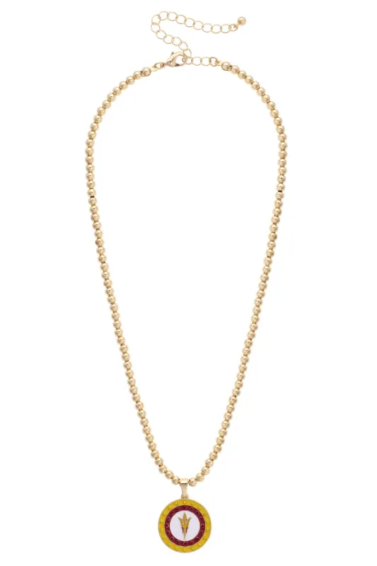 Arizona State Sun Devils Pave Disc Necklace in Shiny Gold sold by Canvas Style