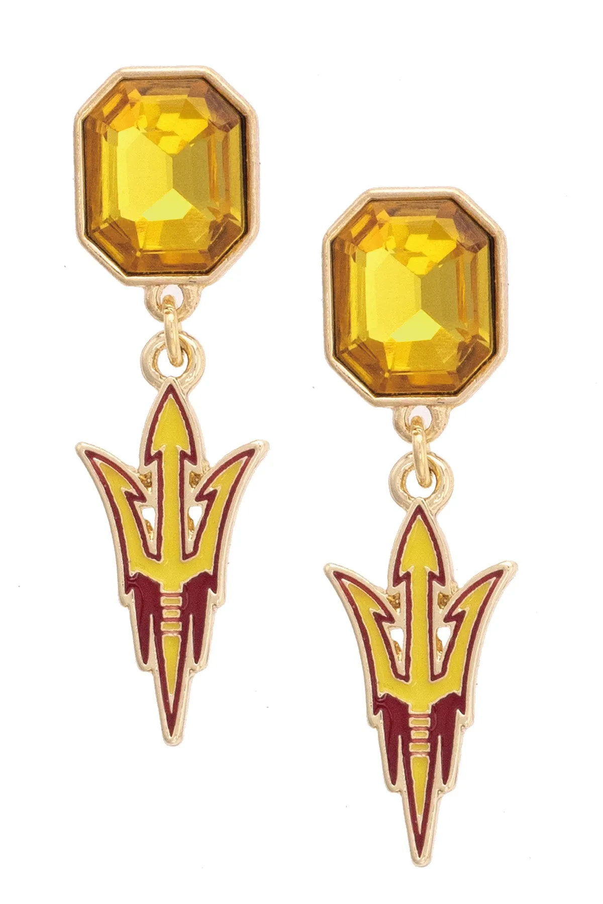 Arizona State Sun Devils Rhinestone Enamel Logo Earrings in Shiny Gold sold by Canvas Style