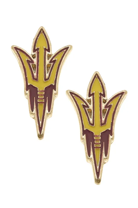 Arizona State Sun Devils Enamel Logo Stud Earrings in Shiny Gold sold by Canvas Style