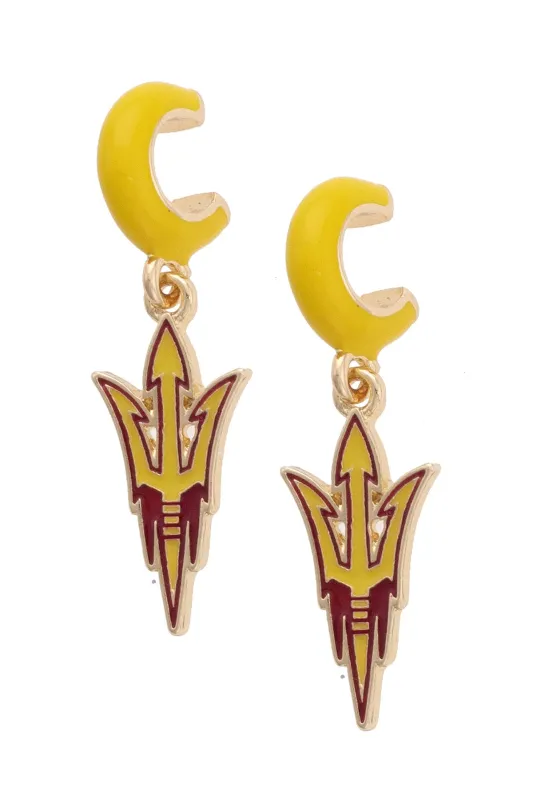 Arizona State Sun Devils Enamel Logo Huggie Hoop Earrings in Yellow sold by Canvas Style