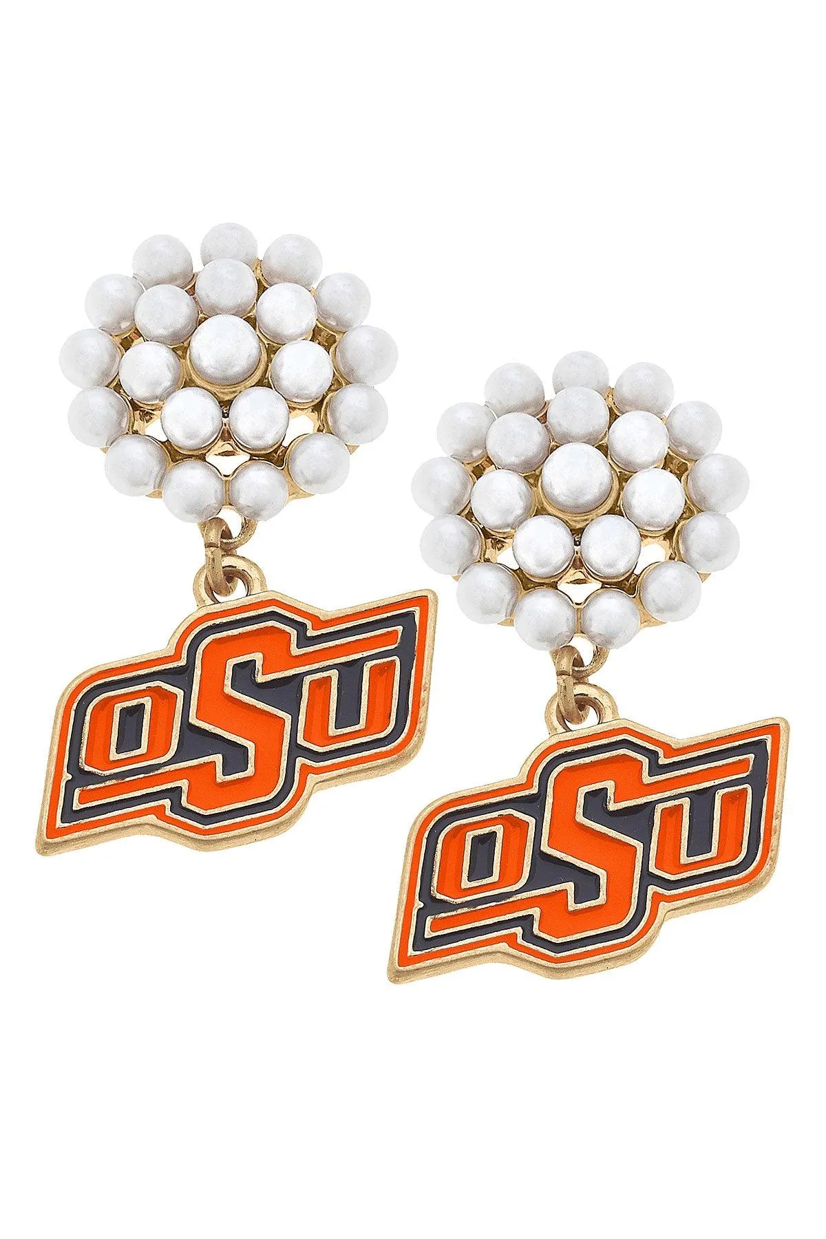 Oklahoma State Cowboys Pearl Cluster Enamel Drop Earrings - FINAL SALE sold by Canvas Style