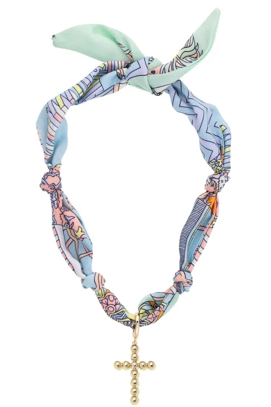 Louisa Beaded Cross Scarf Necklace in Pastel Multi made by Canvas Style