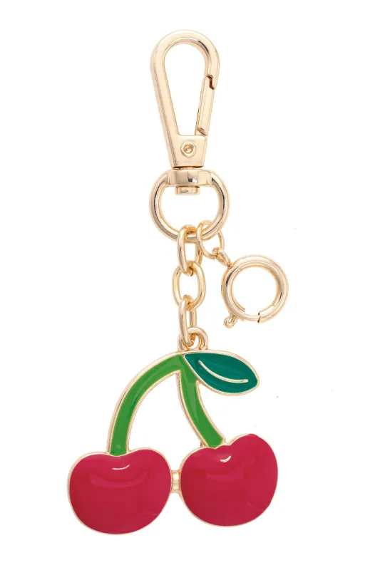 Cherries Enamel Bag Charm in Red & Green sold by Canvas Style