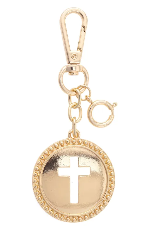 Cross Coin Bag Charm in Shiny Gold sold by Canvas Style
