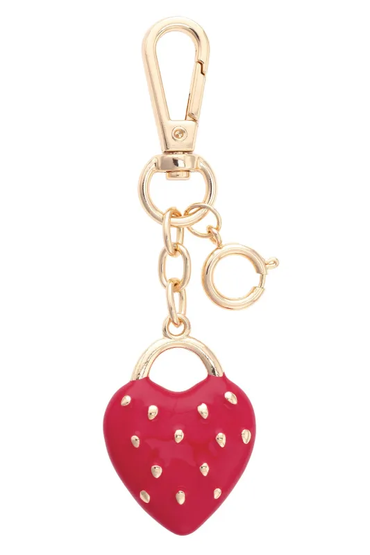 Strawberry Padlock Bag Charm in Red & Shiny Gold sold by Canvas Style