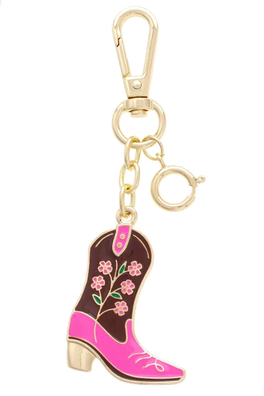 Cowgirl Boot Enamel Bag Charm in Pink & Brown sold by Canvas Style