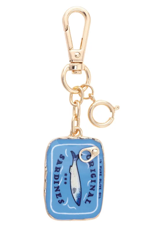 Sardine Tin Enamel Bag Charm in Blue sold by Canvas Style
