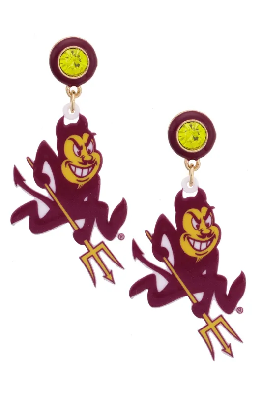 Arizona State Sun Devils Resin Mascot Earrings in Maroon sold by Canvas Style