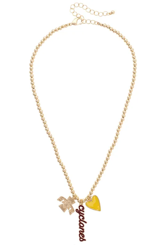 Iowa State Cyclones Ball Bead Charm Necklace in Shiny Gold sold by Canvas Style