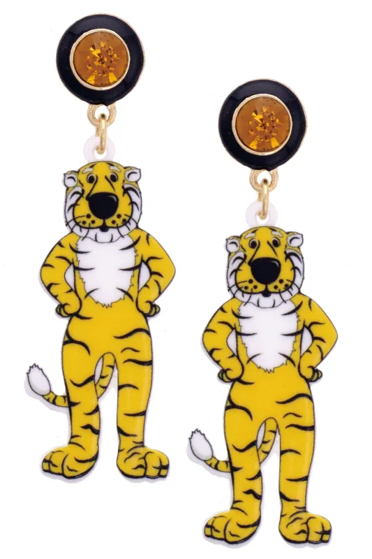 Missouri Truman Tiger Resin Mascot Earrings in Gold sold by Canvas Style