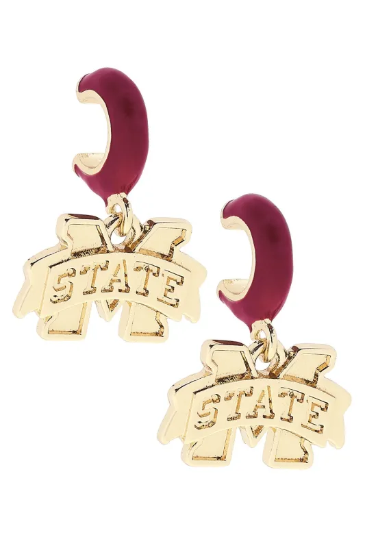 Mississippi State Bulldogs Logo Huggie Hoop Earrings in Maroon/Shiny Gold sold by Canvas Style